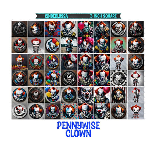 3 inch Square: Pennywise Clown - Movie Inspired Theme Cardstock/Picture With Beveled Edge Silicone Mold, Aroma Bead Molds,Car Freshener Mold