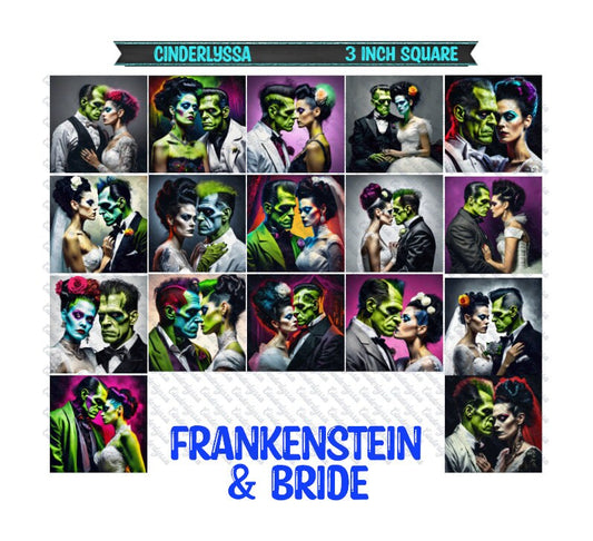 3 inch Square: Frankenstein & Bride Inspired Theme Cardstock/Picture With Beveled Edge Silicone Mold, Aroma Bead Molds,Car Freshener Mold