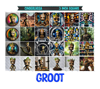 3 inch Square: Groot - Movie Inspired Theme Cardstock/Picture With Beveled Edge Silicone Mold, Aroma Bead Molds, Car Freshener Mold