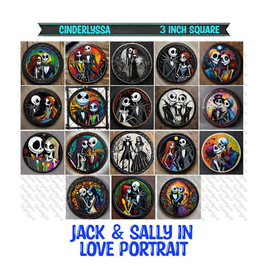 3 inch Square: Jack & Sally In love Portrait Theme Cardstock/Picture With Beveled Edge Silicone Mold, Aroma Bead Molds, Car Freshener Mold
