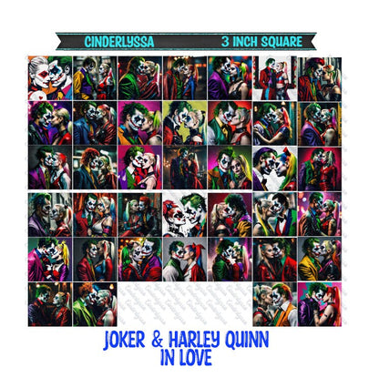 3 inch Square: Joker & Harley Quinn In Love - Theme Cardstock/Picture With Beveled Edge Silicone Mold, Aroma Bead Molds, Car Freshener Mold
