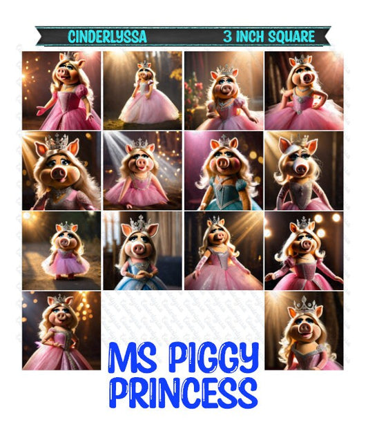 3 inch Square: Ms Piggy Princess -Movie Inspired Theme Cardstock/Picture With Beveled Edge Silicone Mold, Aroma Bead Molds, Car Freshie Mold