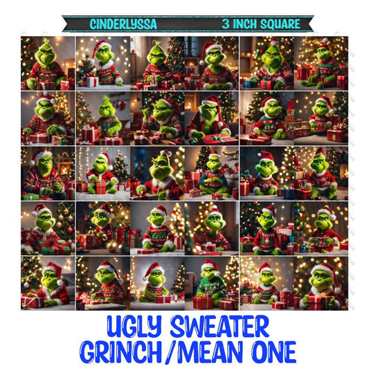 3 inch Square: Ugly Sweater Grinch/Mean One Theme Cardstock/Picture With Beveled Edge Silicone Mold, Aroma Bead Molds, Car Freshener Mold