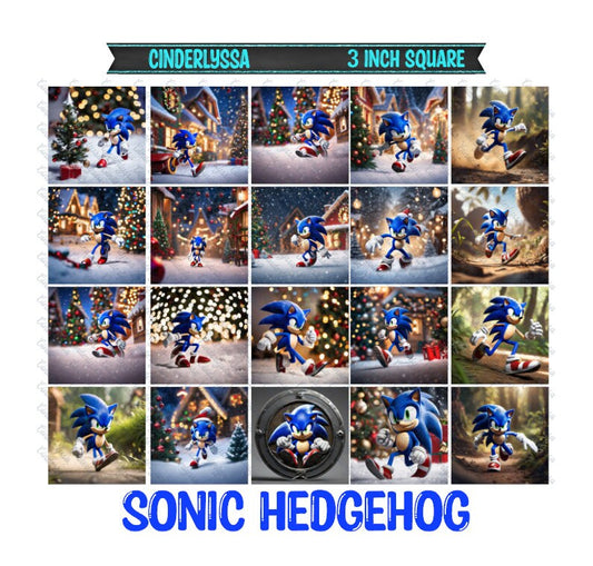 3 inch Square: Sonic Hedgehog - Movie/Gaming Theme Cardstock/Picture With Beveled Edge Silicone Mold, Aroma Bead Molds, Car Freshener Mold