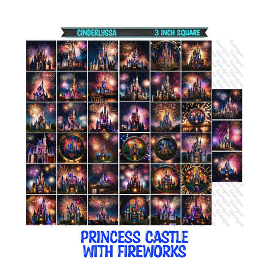 3 inch Square: Princess Castle with Fireworks Theme Cardstock/Picture With Beveled Edge Silicone Mold, Aroma Bead Molds, Car Freshie Mold