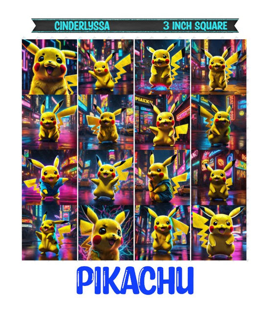 3 inch Square: Pikachu - Gaming/Movie Inspired Theme Cardstock/Picture With Beveled Edge Silicone Mold, Aroma Bead Molds, Car Freshener Mold