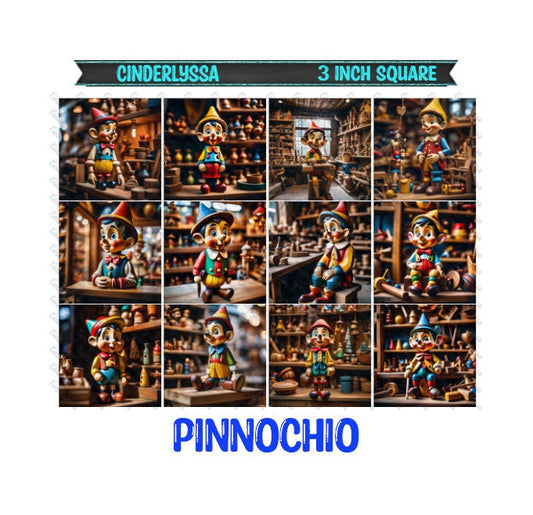 3 inch Square: Pinocchio -Movie Inspired Theme Cardstock/Picture With Beveled Edge Silicone Mold, Aroma Bead Molds, Car Freshie Mold
