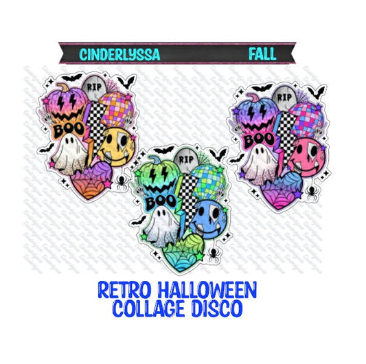 Retro Halloween Collage Disco: Ghost, Bolt, Pumpkin, Boo, Spider Silicone Mold, Aroma Bead Molds, Car Freshener Mold, Premium Cardstock