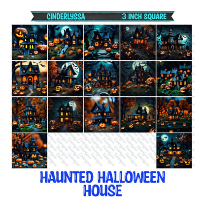 3 inch Square: Halloween Haunted House Theme Cardstock/Picture With Beveled Edge Silicone Mold, Aroma Bead Molds, Car Freshener Mold