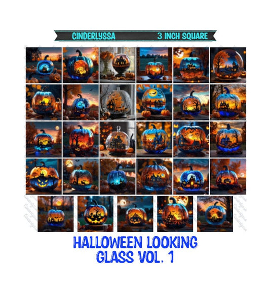 3 inch Square: Halloween Looking Glass Vol. 1 Theme Cardstock/Picture With Beveled Edge Silicone Mold, Aroma Bead Molds, Car Freshener Mold