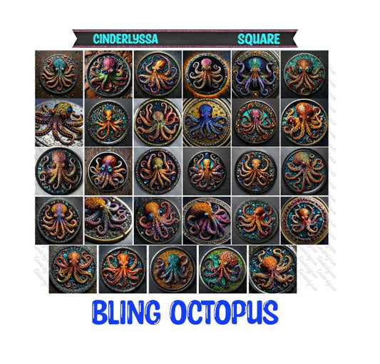 3 inch Square: Bling Octopus Theme Cardstock/Picture With Beveled Edge Silicone Mold, Aroma Bead Molds, Car Freshener Mold