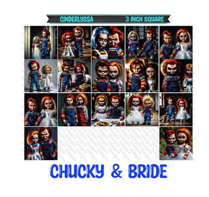 3 inch Square: Chucky & Bride - Movie Inspired Theme Cardstock/Picture With Beveled Edge Silicone Mold, Aroma Bead Molds, Car Freshie Mold