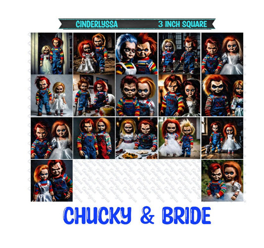 3 inch Square: Chucky & Bride - Movie Inspired Theme Cardstock/Picture With Beveled Edge Silicone Mold, Aroma Bead Molds, Car Freshie Mold