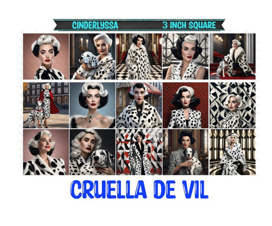 3 inch Square: Cruella De Vil - Movie Inspired Theme Cardstock/Picture With Beveled Edge Silicone Mold, Aroma Bead Molds, Car Freshener Mold