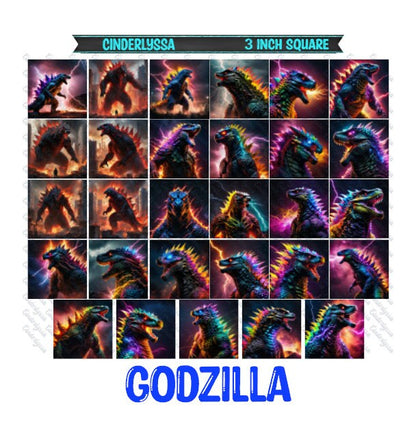 3 inch Square: Godzilla Theme Cardstock/Picture With Beveled Edge Silicone Mold, Aroma Bead Molds, Car Freshener Mold