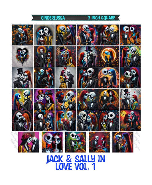 3 inch Square: Jack & Sally In love Vol. 1 Theme Cardstock/Picture With Beveled Edge Silicone Mold, Aroma Bead Molds, Car Freshener Mold