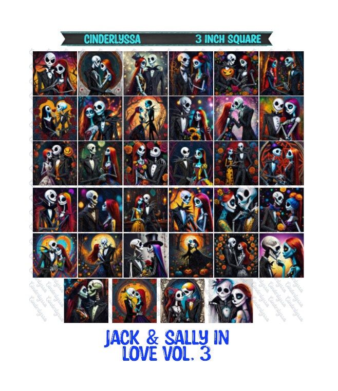 3 inch Square: Jack & Sally In love Vol. 3 Theme Cardstock/Picture With Beveled Edge Silicone Mold, Aroma Bead Molds, Car Freshener Mold