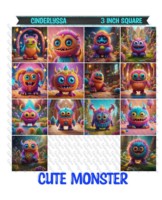3 inch Square: Cute Monster Theme Cardstock/Picture With Beveled Edge Silicone Mold, Aroma Bead Molds, Car Freshener Mold