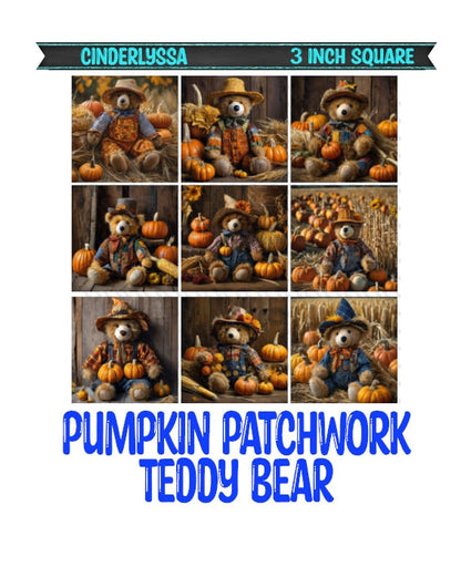 3 inch Square: Pumpkin Patchwork Teddy Bear Theme Cardstock/Picture With Beveled Edge Silicone Mold, Aroma Bead Molds, Car Freshener Mold