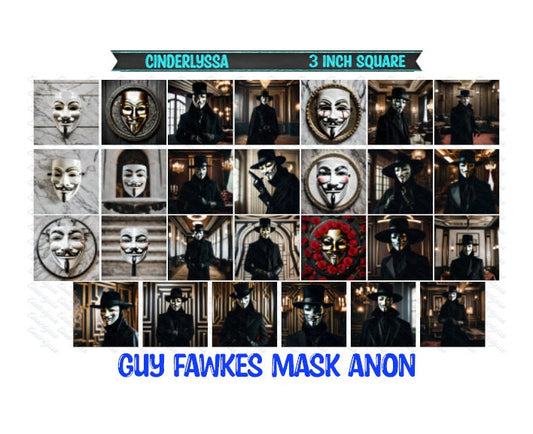 3 inch Square: Guy Fawkes Mask Anon Theme Cardstock/Picture With Beveled Edge Silicone Mold, Aroma Bead Molds, Car Freshener Mold