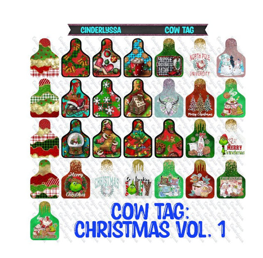 Cow Tag: Christmas Vol. 1 Theme Silicone Mold, Aroma Bead Molds, Car Freshener Mold, Car Freshies, Premium Cardstock Images