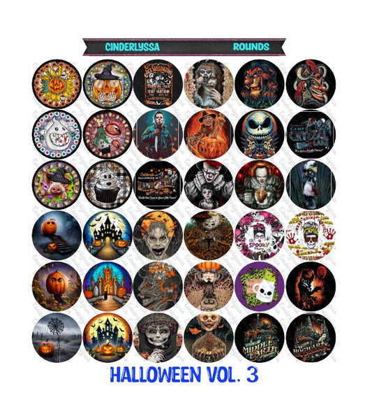 3 inch Round Halloween Vol. 3: Cardstock Only for car freshies - NO MOLD for Aroma Bead Molds, Car Freshener, Premium Cardstock Images