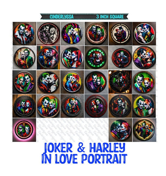 3 inch Square: Joker & Harley In Love Portrait Theme Cardstock/Picture With Beveled Edge Silicone Mold, Aroma Bead Molds, Car Freshener Mold