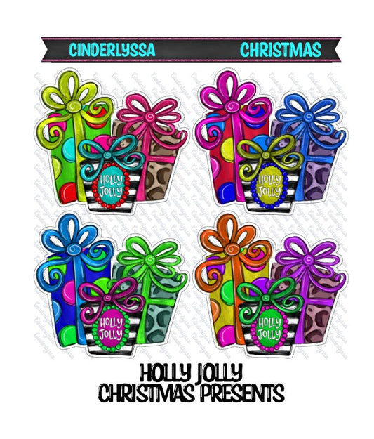 Holly Jolly Christmas Presents Group for Silicone Mold, Aroma Bead Molds, Car Freshener Mold, Premium Cardstock Images