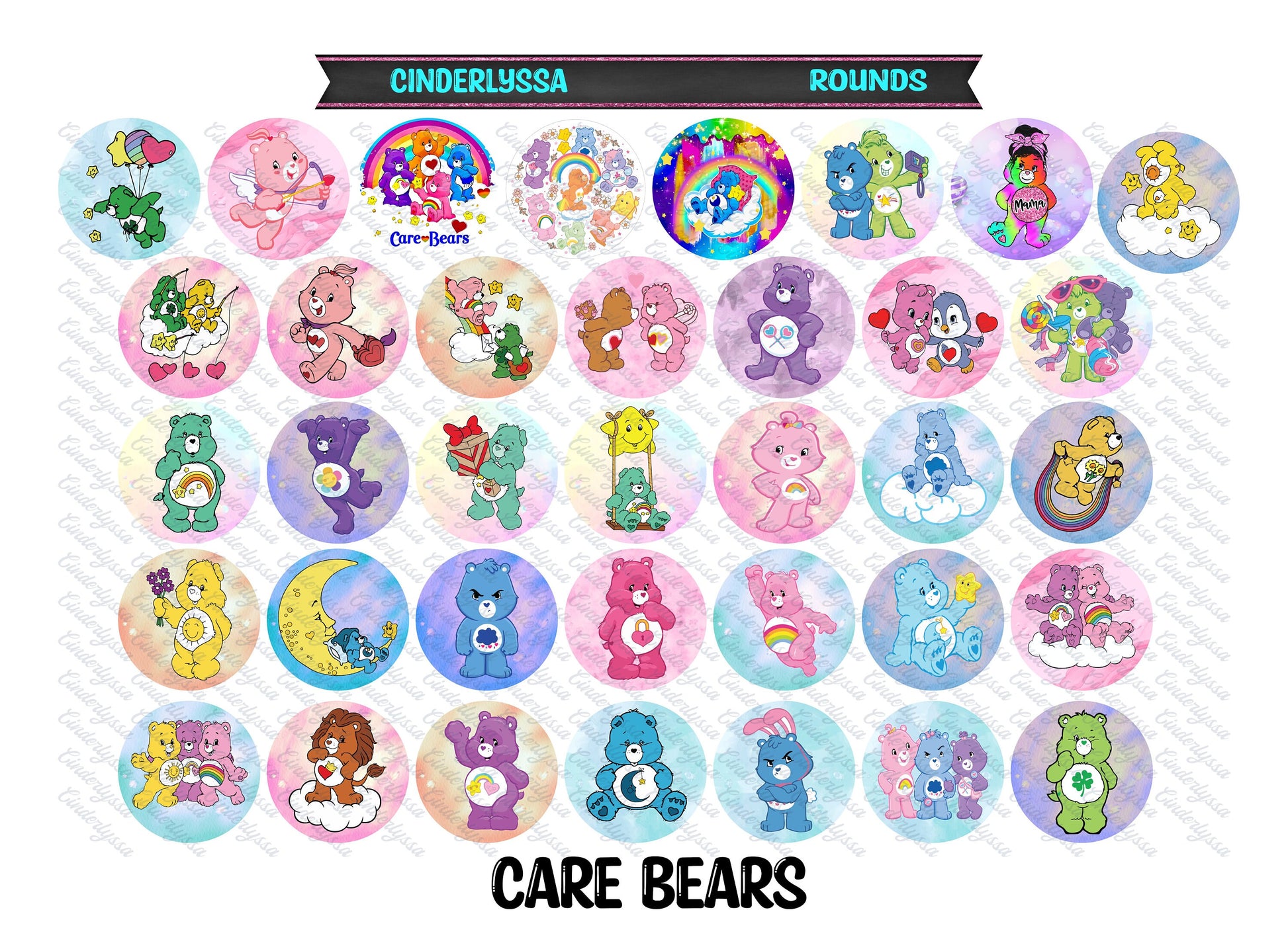 3 inch Round Care Bears Cardstock Only for freshies -NO MOLD: Silicone Mold, for Aroma Bead Molds, Car Freshener, Premium Cardstock Image