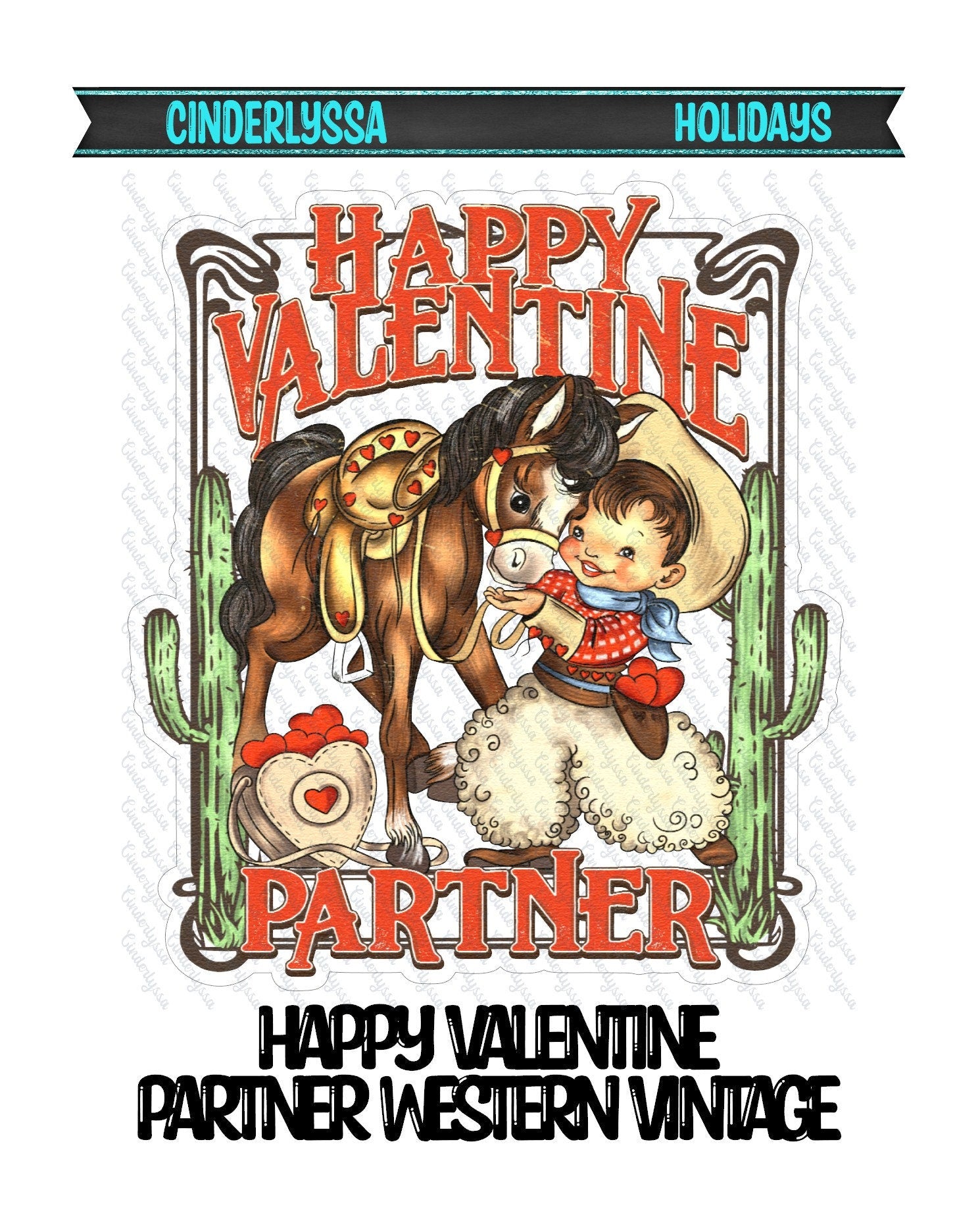Happy Valentine Partner Western Vintage with Boy, Horse, and Cactus Silicone Mold, Aroma Bead Molds, Car Freshener Mold, Premium Cardstock