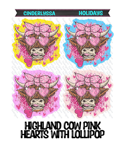 Highland Cow Pink Hearts with Lollipop Silicone Mold, Aroma Bead Molds, Car Freshener Mold, Premium Cardstock Images