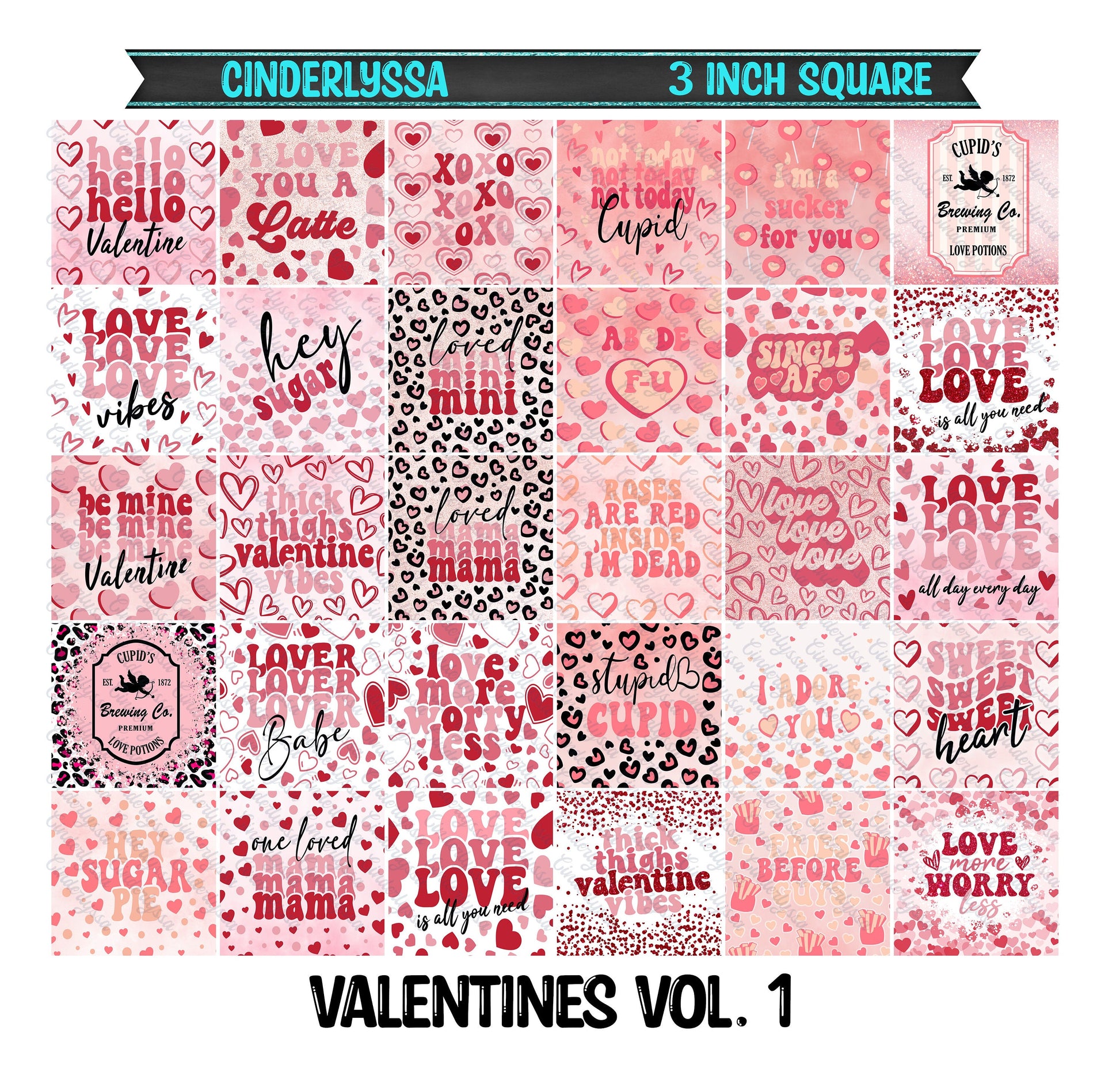 3 inch Square: Valentines Vol. 1 Theme Cardstock/Picture With Beveled Edge Silicone Mold, Aroma Bead Molds, Car Freshener Mold