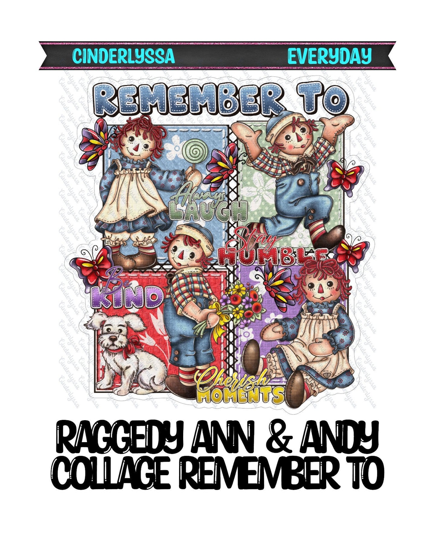 Raggedy Ann & Andy Collage Remember To Silicone Mold, Aroma Bead Molds, Car Freshener Mold, Premium Cardstock Images