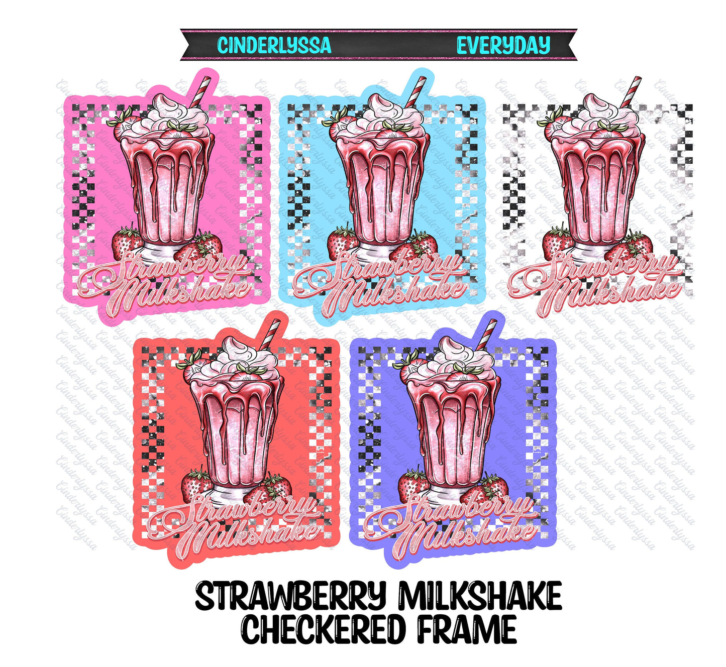 Strawberry Milkshake Checkered Frame Silicone Mold, Aroma Bead Molds, Car Freshener Mold, Premium Cardstock Images