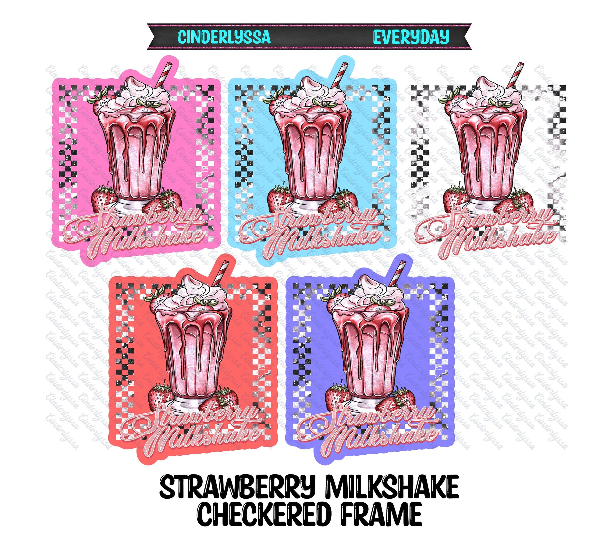 Strawberry Milkshake Checkered Frame Silicone Mold, Aroma Bead Molds, Car Freshener Mold, Premium Cardstock Images