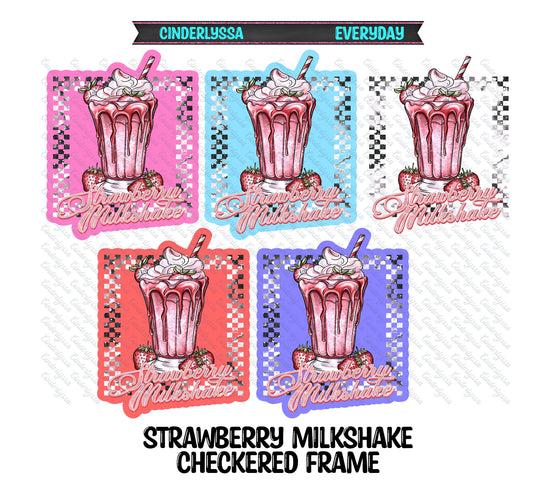 Strawberry Milkshake Checkered Frame Silicone Mold, Aroma Bead Molds, Car Freshener Mold, Premium Cardstock Images