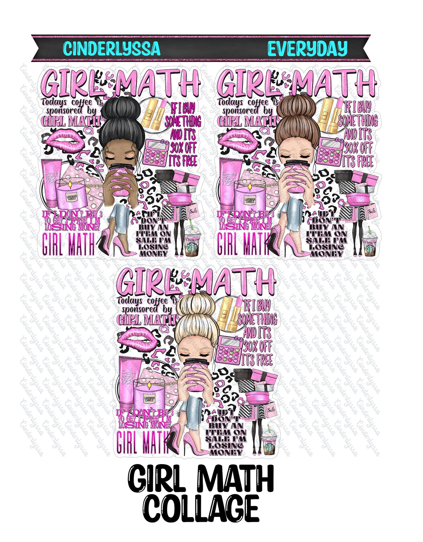 Girl Math Collage Silicone Mold, Aroma Bead Molds, Car Freshener Mold, Premium Cardstock Images