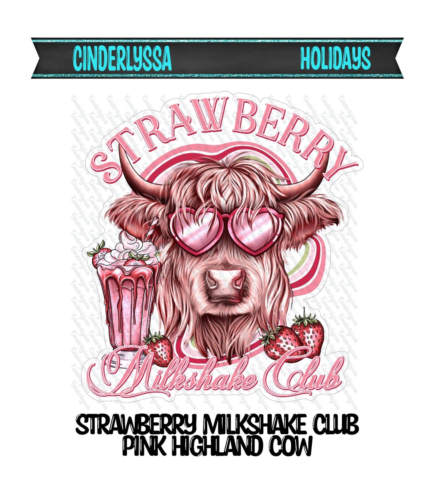 Strawberry Milkshake Club Pink Highland Cow Silicone Mold, Aroma Bead Molds, Car Freshener Mold, Premium Cardstock Images