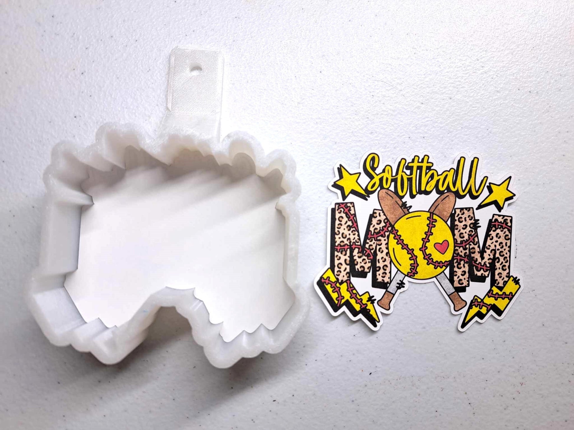 Softball Mom Leopard Print with Bats/Lightning Bolts Silicone Mold, Aroma Bead Molds, Car Freshener Mold, Premium Cardstock Images