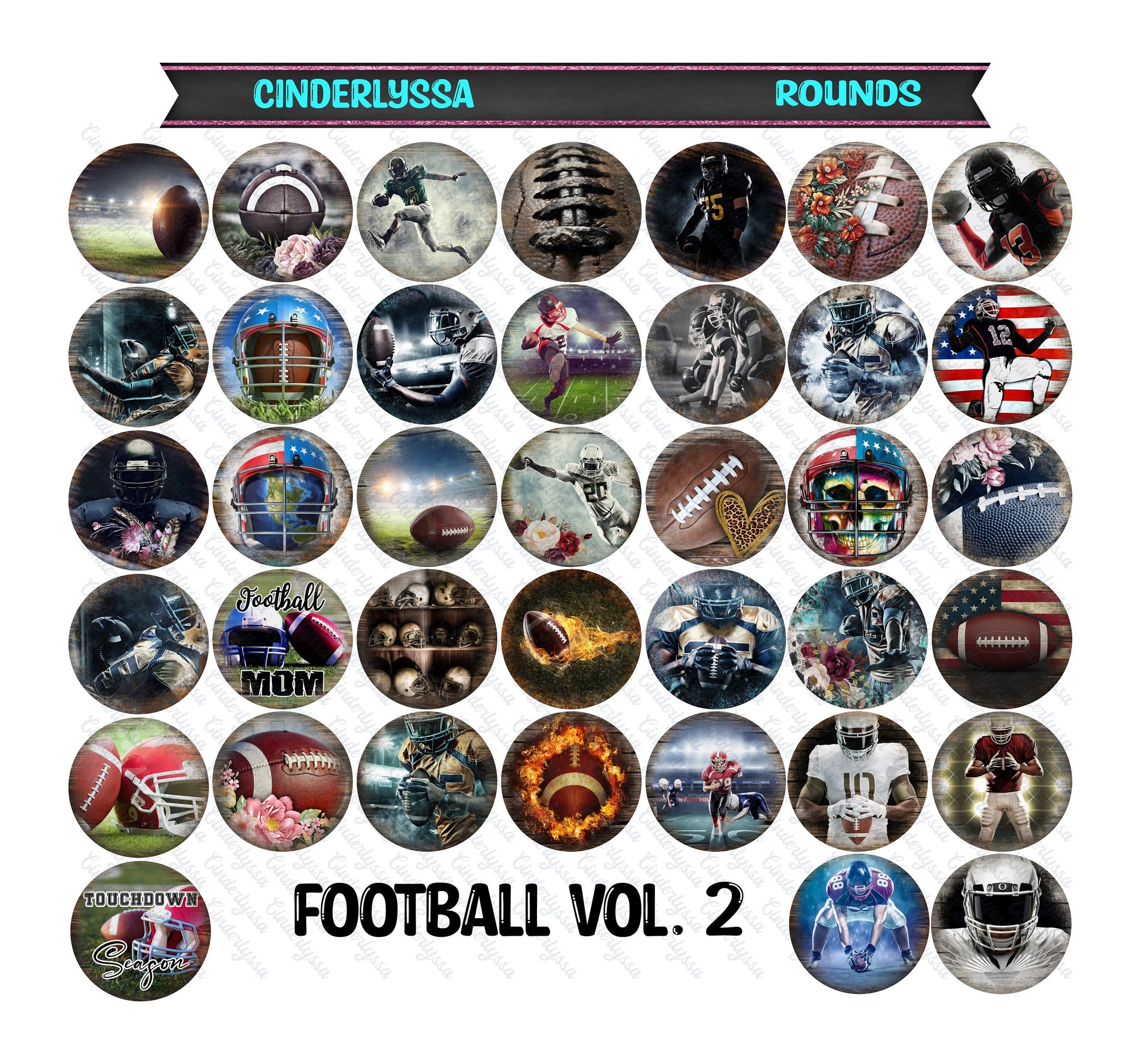 2.5 inch Round Football Vol. 2 Cardstock Only for freshies: Silicone Mold, Car Freshener, Premium Cardstock Images-NO MOLD