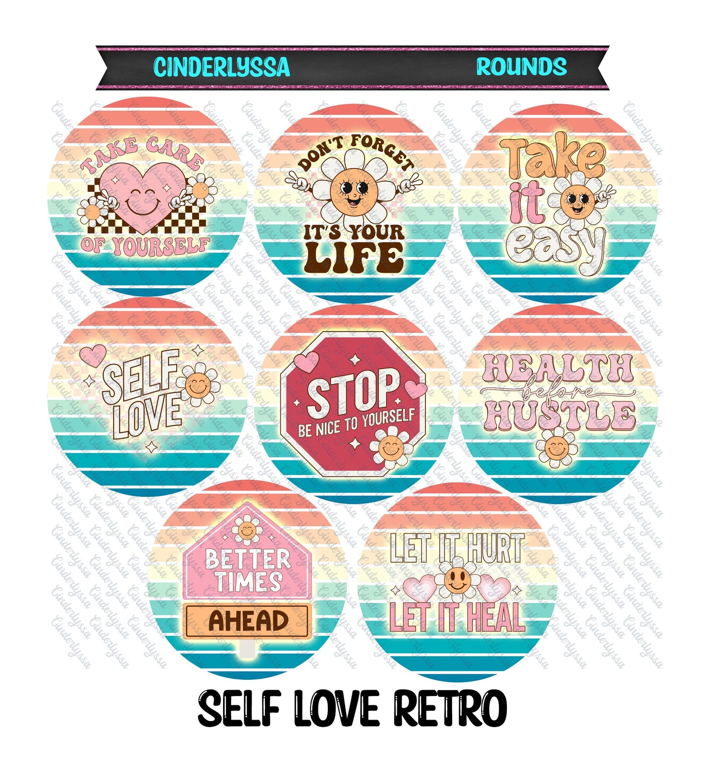 2.5 inch Round Self Love Retro Cardstock Only for freshies: Silicone Mold, Car Freshener, Premium Cardstock Images-NO MOLD