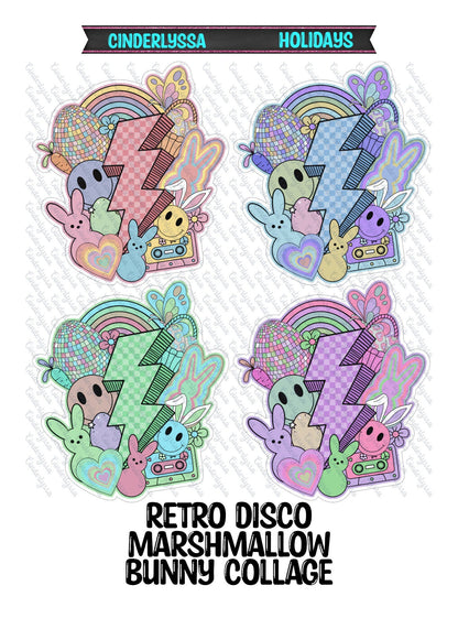 Retro Disco Marshmallow Bunny Collage: Smiley Face, Lightning Bolt Silicone Mold, Aroma Bead Molds, Car Freshener Mold, Premium Cardstock