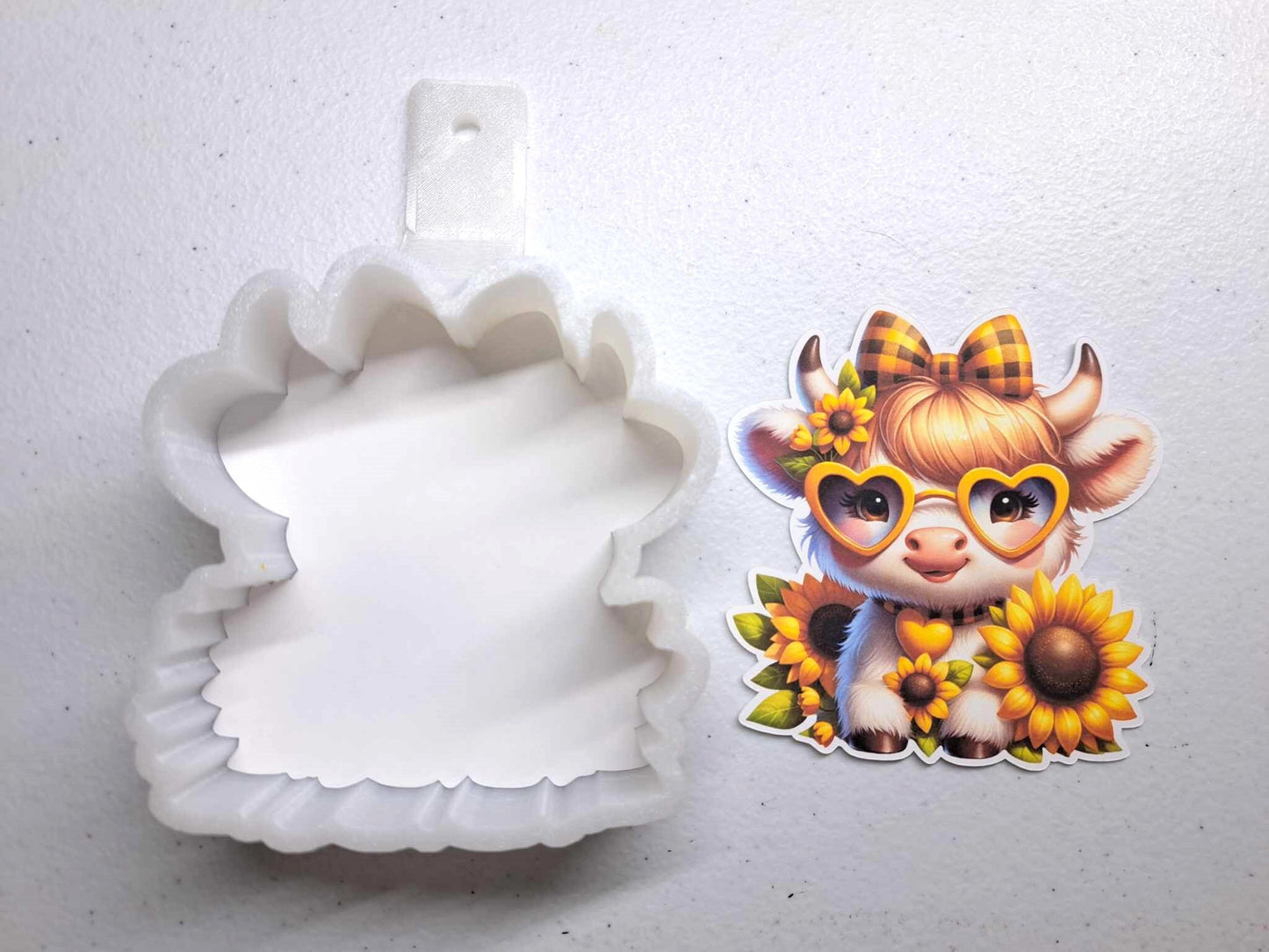 Highland Cow with Sunflowers and Yellow Plaid Bow Silicone Mold, Aroma Bead Molds, Car Freshener Mold, Premium Cardstock Images