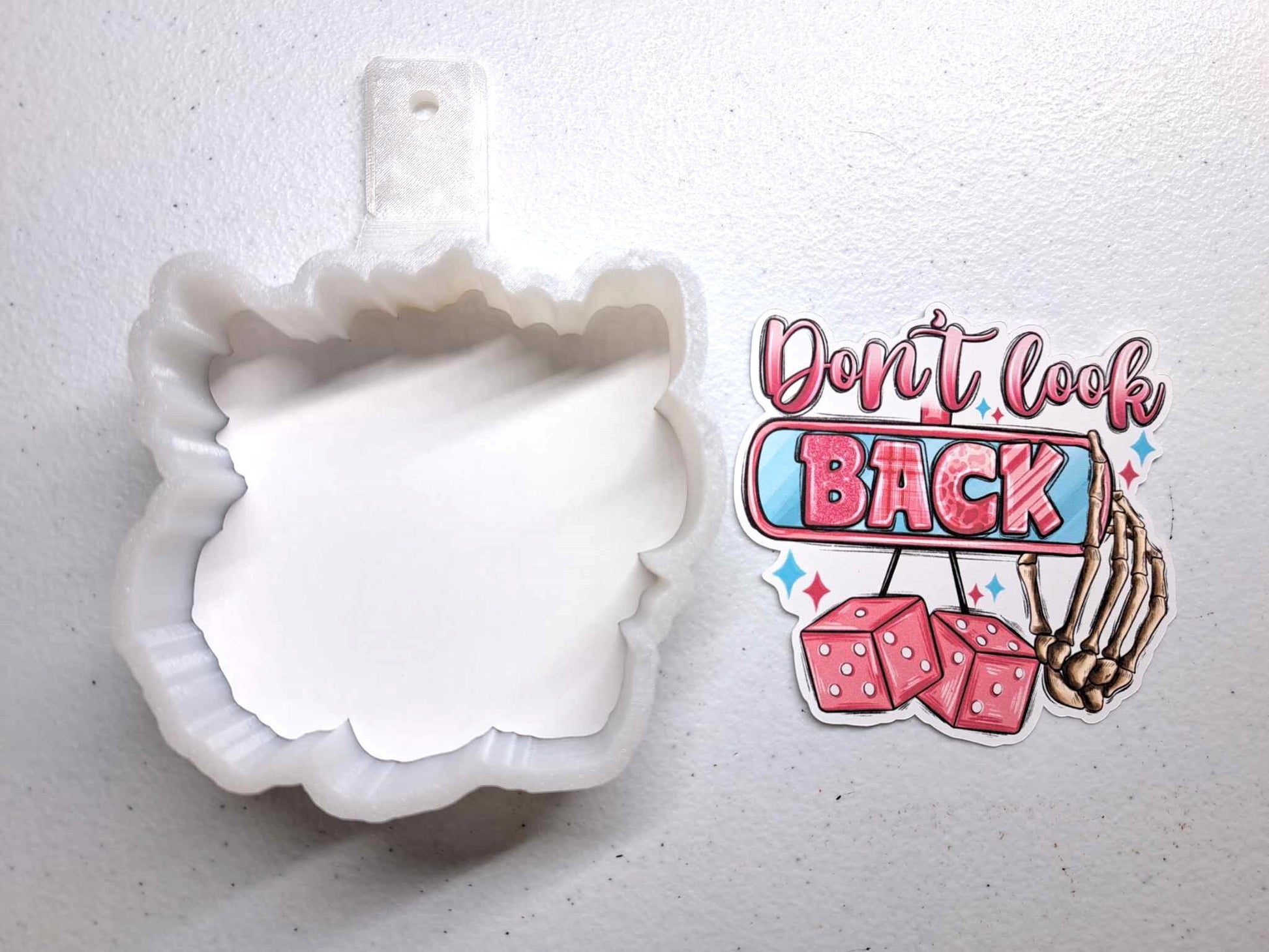 Don't Look Back Skellie Mirror & Dice Hanging Silicone Mold, Aroma Bead Molds, Car Freshener Mold, Premium Cardstock Images