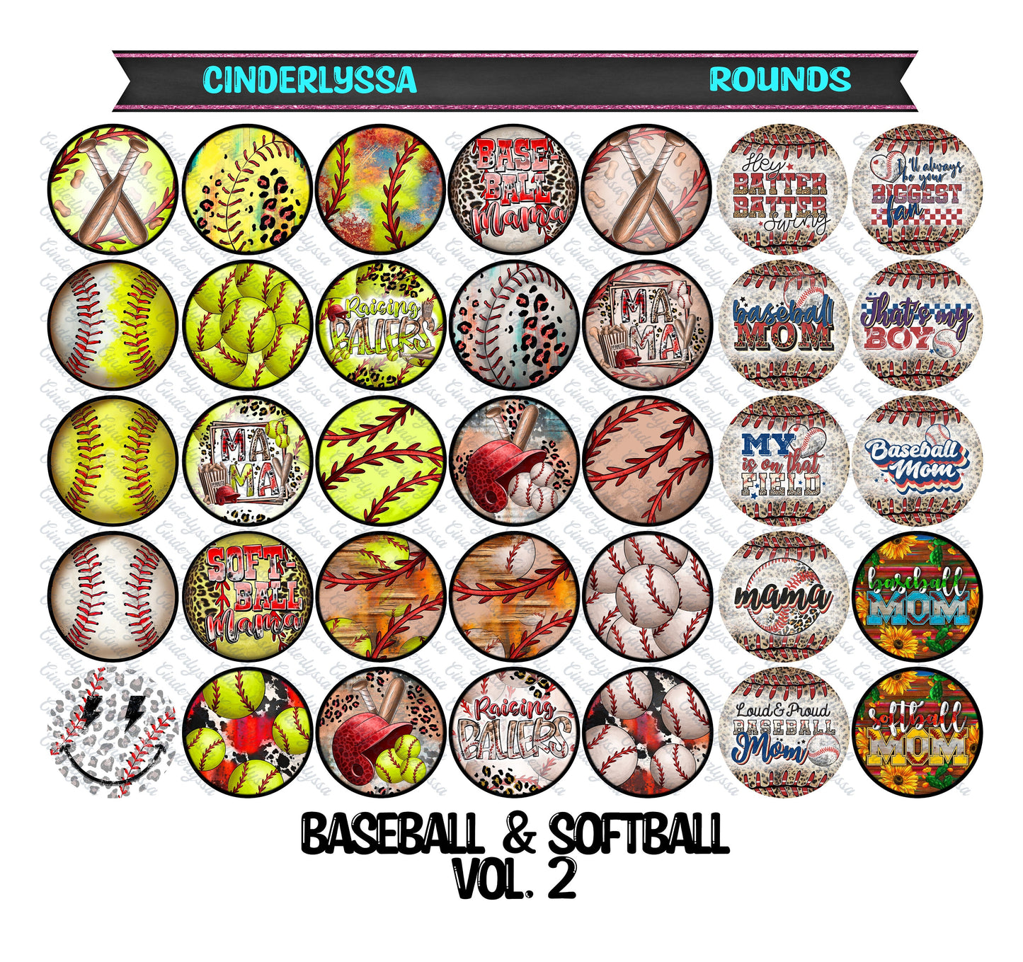 2.5 inch Round Baseball/Softball Vol. 2 Cardstock Only for freshies: Silicone Mold, Car Freshener, Premium Cardstock Images-NO MOLD