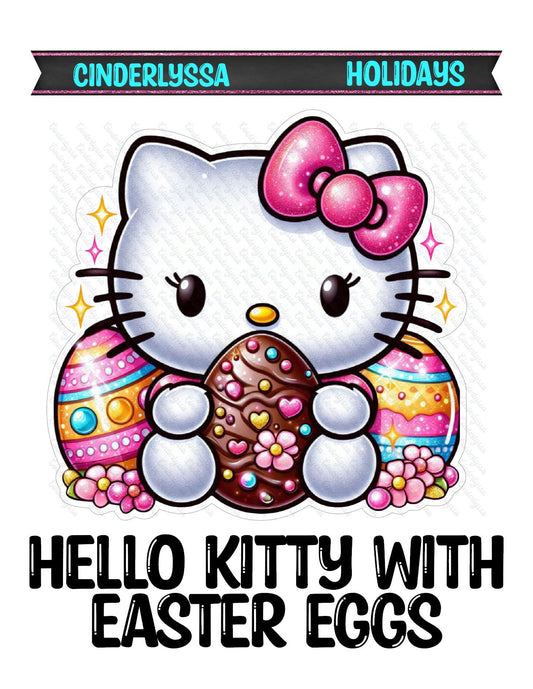 Hello Kitty with Easter Eggs Silicone Mold, Aroma Bead Molds, Car Freshener Mold, Premium Cardstock Images