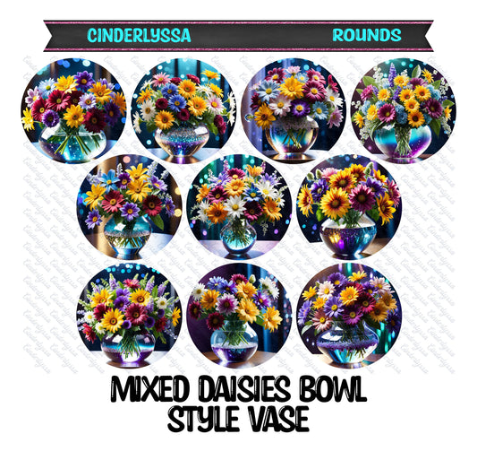 2 inch Round Mixed Daisies Bowl Style Vase Cardstock Only for freshies: Silicone Mold, Car Freshener, Premium Cardstock Images-NO MOLD