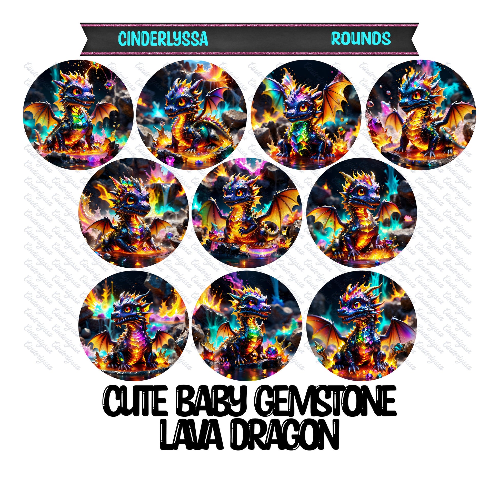 3 inch Round Cute Baby Gemstone Lava Dragon Cardstock Only for freshies -NO MOLD: Aroma Bead Molds, Premium Cardstock Image