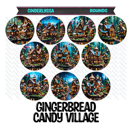 3.75 inch Round: Gingerbread Candy Village for Silicone Mold, for Aroma Bead Molds, Car Freshener, Premium Cardstock Images
