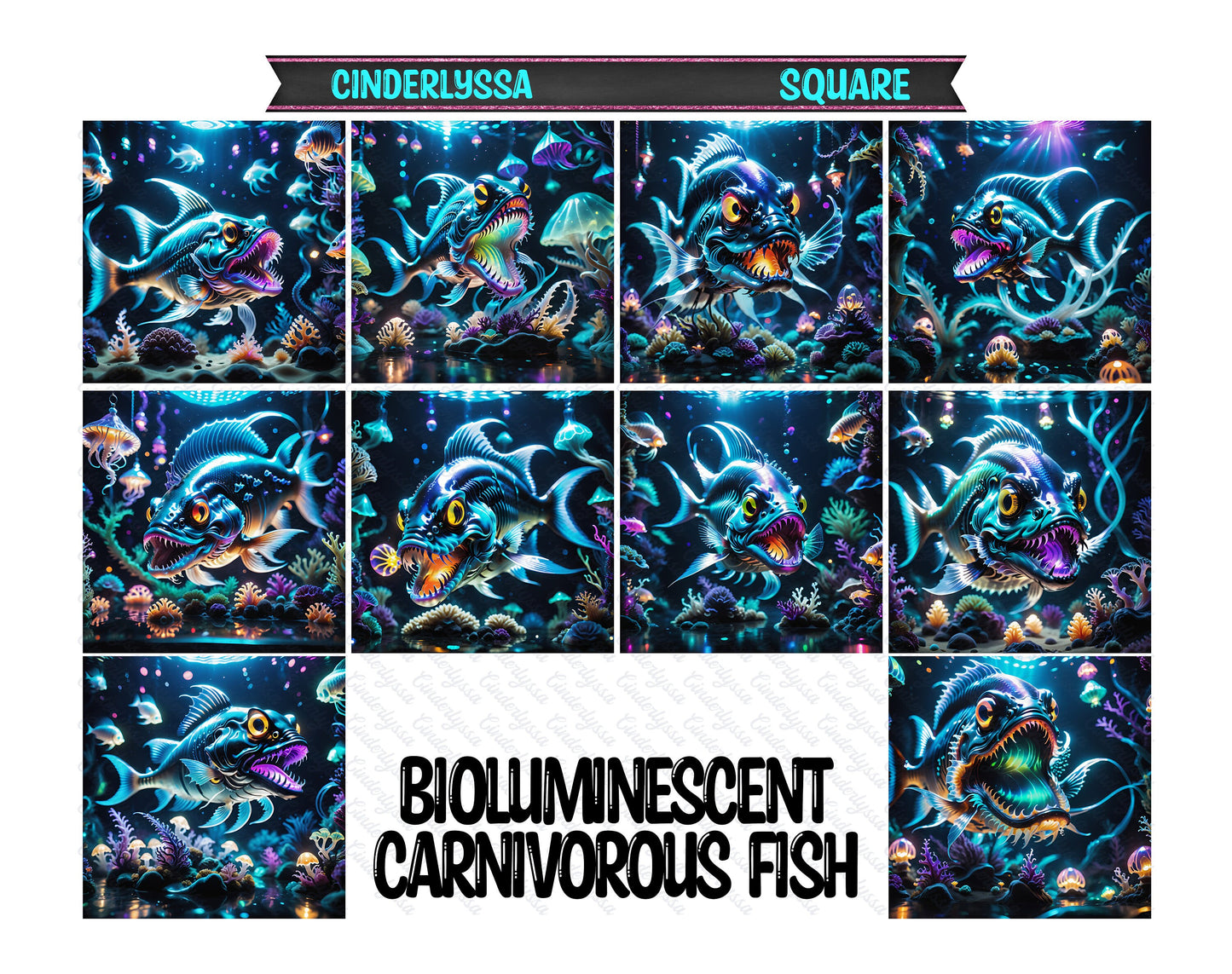 2 inch Square Bioluminescent Carnivorous Fish Cardstock Only for freshies -NO MOLD: Aroma Bead Molds,Car Freshener, Premium Cardstock Image